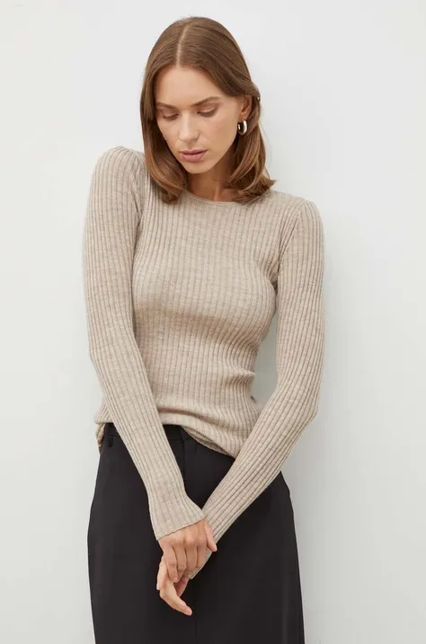 Herskind sweter wełniany damski kolor beżowy lekki