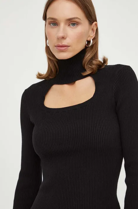 Herskind pulover femei, culoarea negru, cu turtleneck