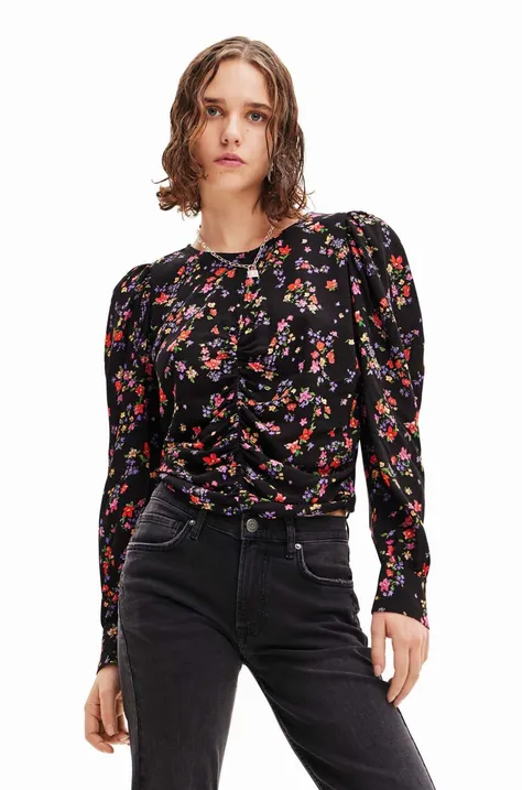 Desigual bluza femei, culoarea negru, modelator