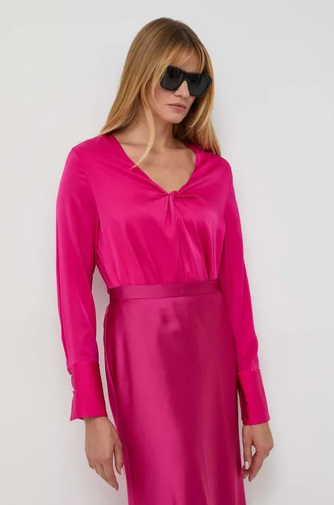 Μεταξωτή μπλούζα BOSS χρώμα: ροζ