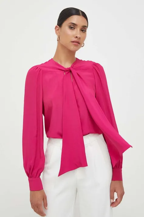 Сорочка з домішкою шовку Pinko колір рожевий regular в'язане декольте