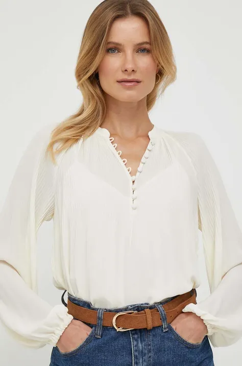 Блузка Lauren Ralph Lauren жіноча колір бежевий однотонна