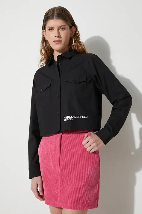Памучна риза Karl Lagerfeld Jeans дамска в черно със стандартна кройка с класическа яка