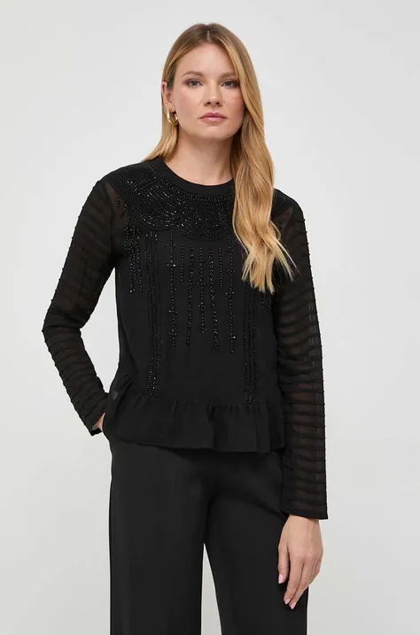 Bluza Twinset za žene, boja: crna, s aplikacijom