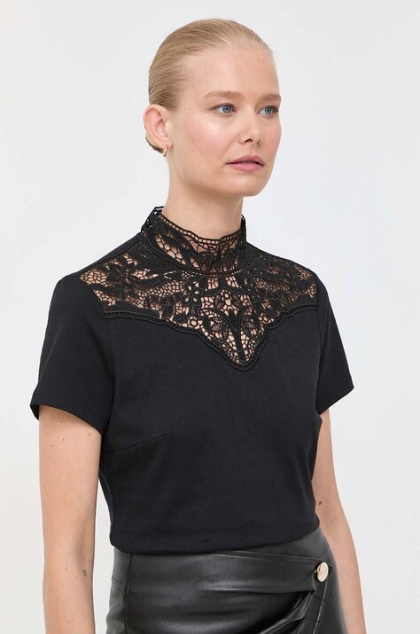 Morgan bluza din bumbac femei, culoarea negru, neted