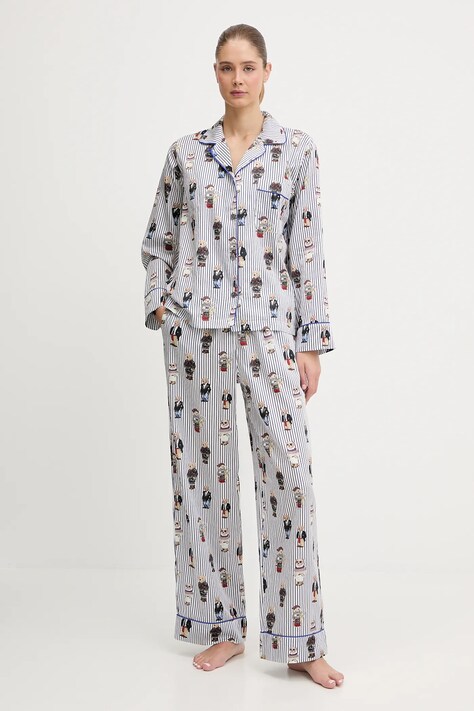 Polo Ralph Lauren piżama bawełniana kolor niebieski bawełniana