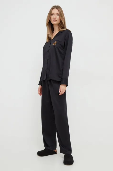 Lauren Ralph Lauren piżama damska kolor czarny satynowa