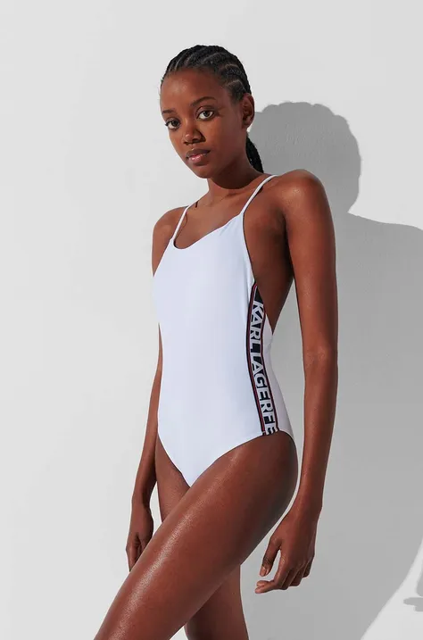 Karl Lagerfeld jednoczęściowy strój kąpielowy kolor biały miękka miseczka