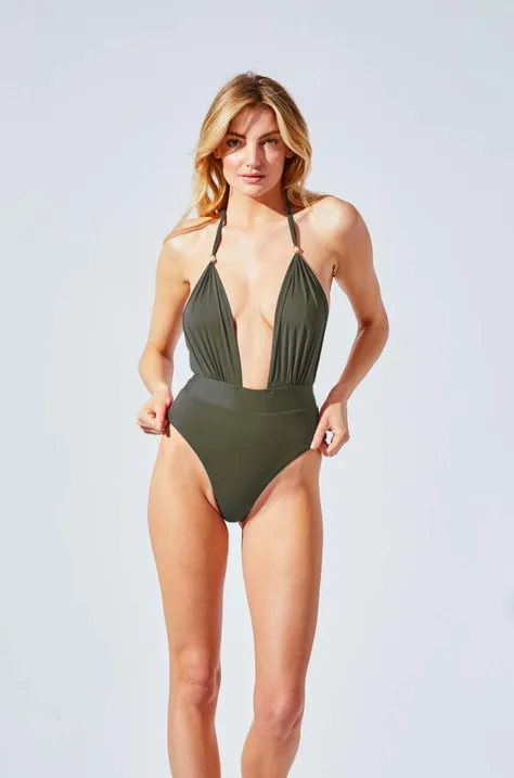 Jednodijelni kupaći kostim Praia Beachwear SOLDIER boja: zelena, mekane košarice