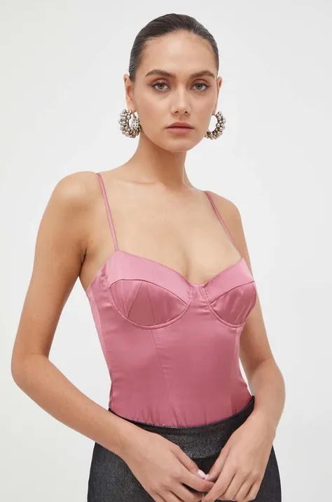 Κορμάκι Bardot χρώμα: ροζ