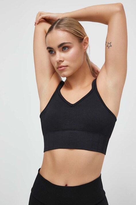 Casall sutien yoga Seamless Rib culoarea negru, neted