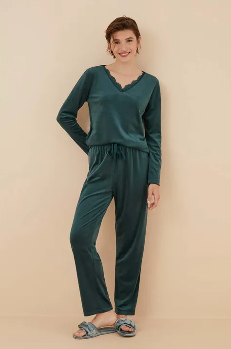 women'secret piżama SOFT TOUCH FRANCHISEE damska kolor zielony koronkowa 3596066