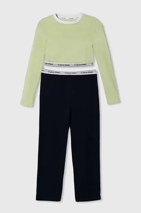 Detské pyžamo Calvin Klein Underwear zelená farba, jednofarebná