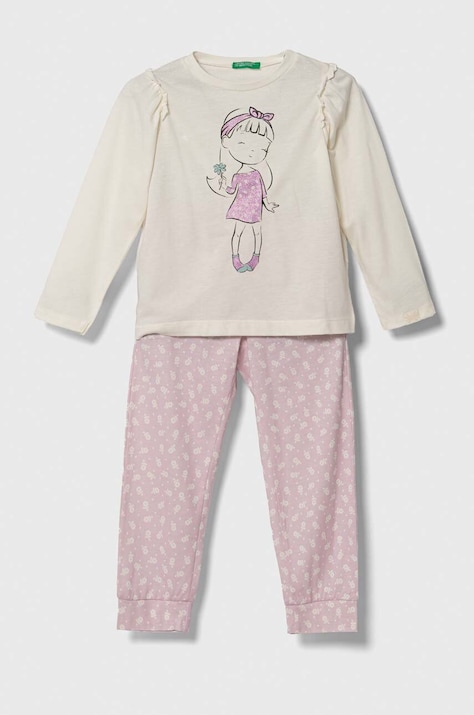 United Colors of Benetton pijama copii culoarea bej, modelator