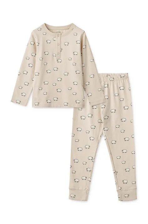 Detské bavlnené pyžamo Liewood béžová farba, jednofarebná