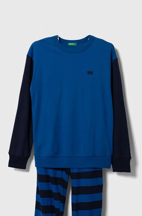 United Colors of Benetton piżama dziecięca kolor niebieski wzorzysta