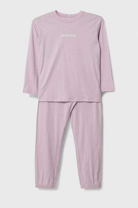 United Colors of Benetton pijamale de bumbac pentru copii culoarea roz, cu imprimeu
