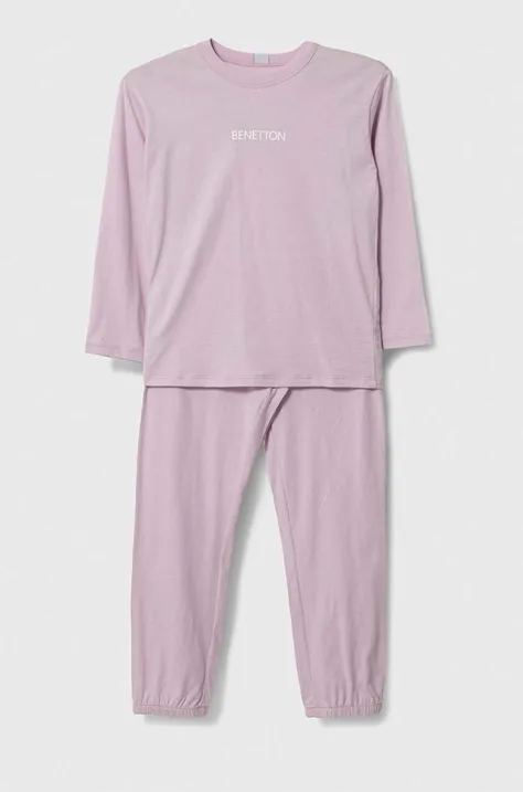 Детская хлопковая пижама United Colors of Benetton цвет розовый с принтом