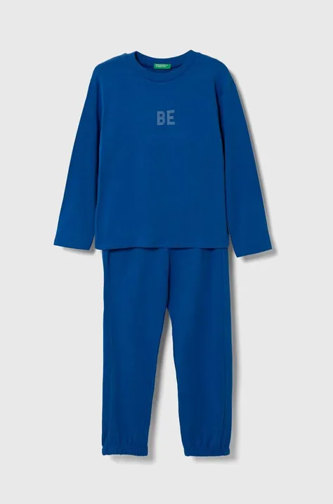 United Colors of Benetton piżama dziecięca kolor niebieski z nadrukiem