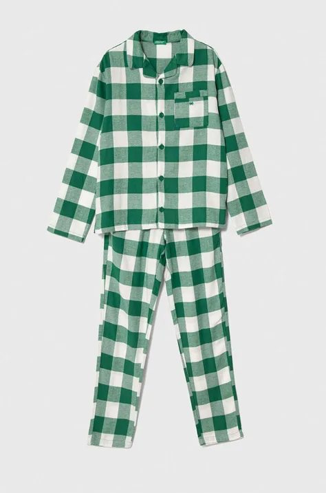 Detské bavlnené pyžamo United Colors of Benetton zelená farba, vzorovaná