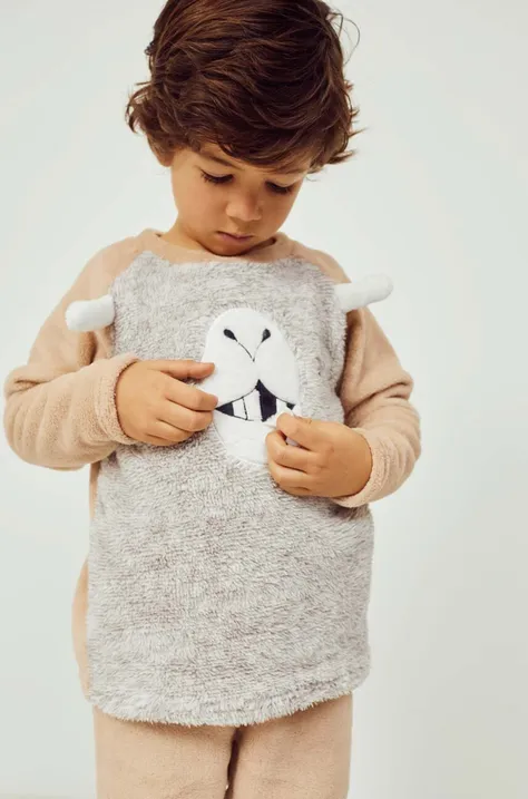 Dječja pidžama zippy boja: smeđa, s aplikacijom