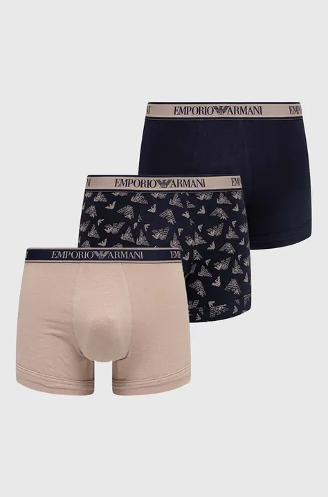 Boxerky Emporio Armani Underwear 3-pack pánské, béžová barva