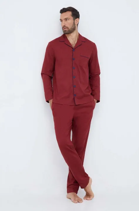 United Colors of Benetton piżama męska kolor bordowy wzorzysta