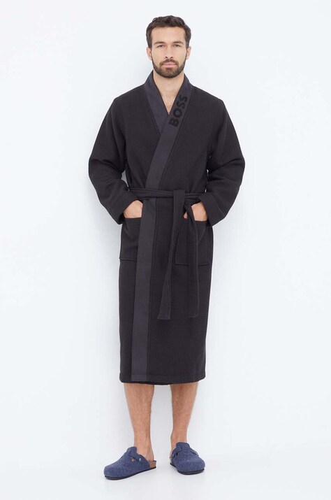 BOSS Szlafrok Waffle Kimono kolor czarny