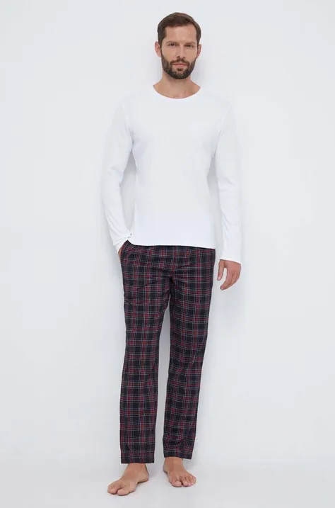 Pidžama BOSS za muškarce, boja: bijela, s uzorkom
