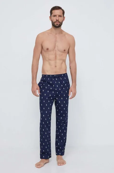 Bombažne pižama hlače Polo Ralph Lauren mornarsko modra barva