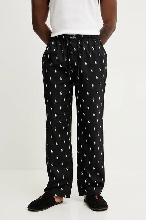 Polo Ralph Lauren pantaloni pijama bumbac culoarea negru, modelator