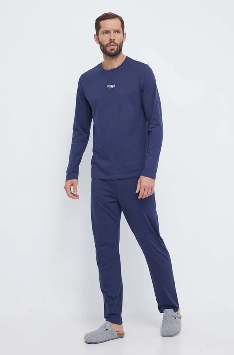 Pamučna pidžama Guess boja: tamno plava, bez uzorka