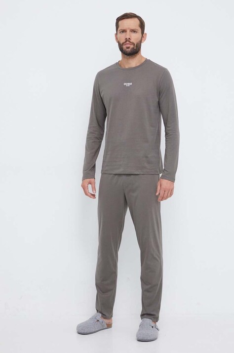 Guess pijamale de bumbac culoarea verde, neted
