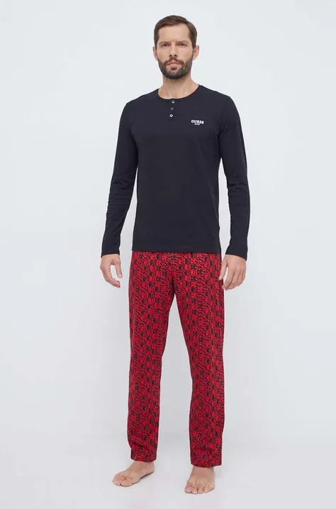 Pamučna pidžama Guess boja: crvena, s uzorkom