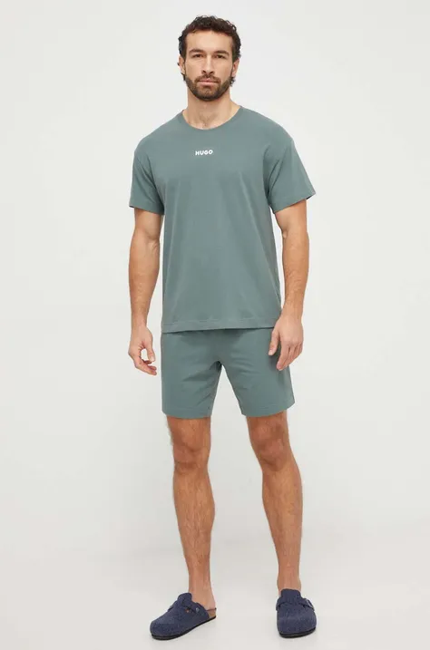 Пижамные шорты HUGO цвет зелёный однотонная