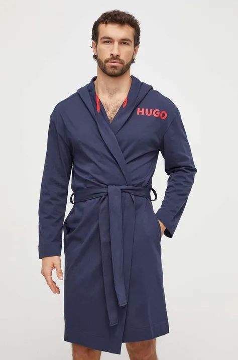 Бавовняний халат HUGO колір синій