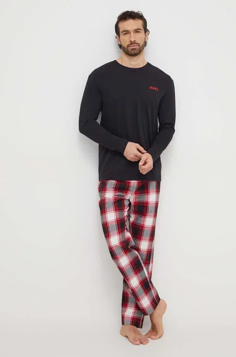 Βαμβακερές πιτζάμες HUGO χρώμα: κόκκινο