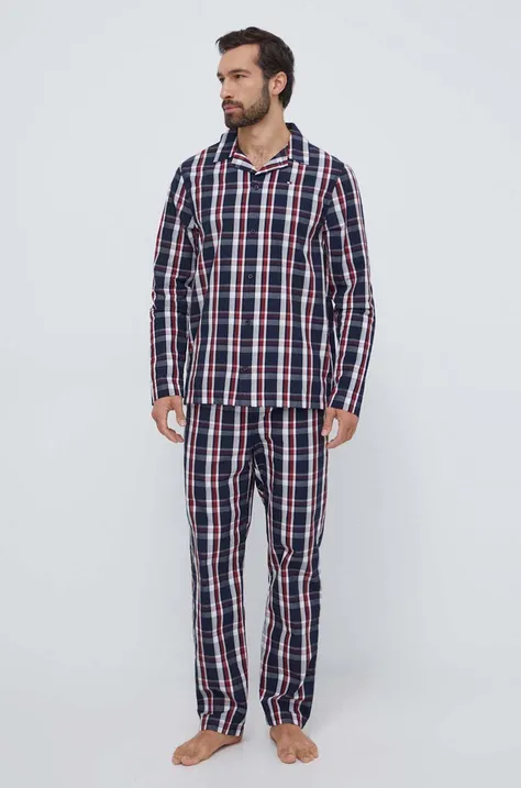 Pamučna pidžama Tommy Hilfiger boja: tamno plava, s uzorkom