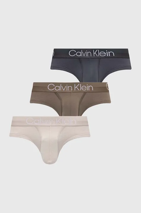 Slipy Calvin Klein Underwear 3-pak pánske, zelená farba, 000NB2969A