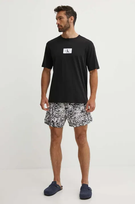 Bavlněné pyžamo Calvin Klein Underwear černá barva, s potiskem