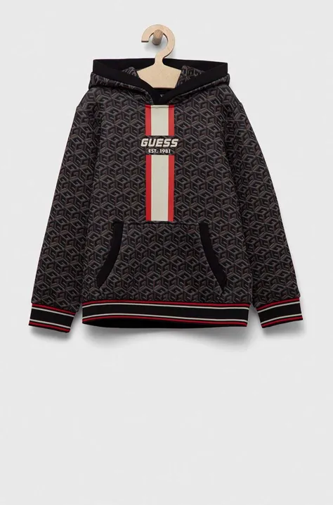 Otroški pulover Guess rjava barva, s kapuco