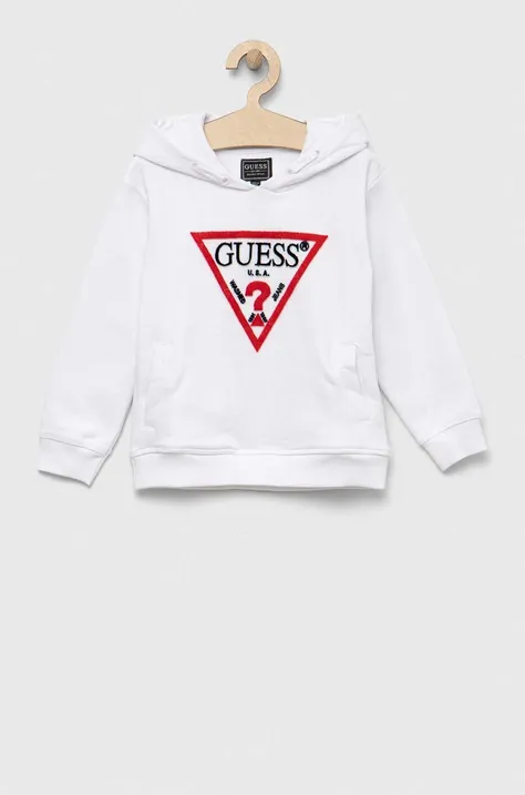Otroški bombažen pulover Guess bela barva