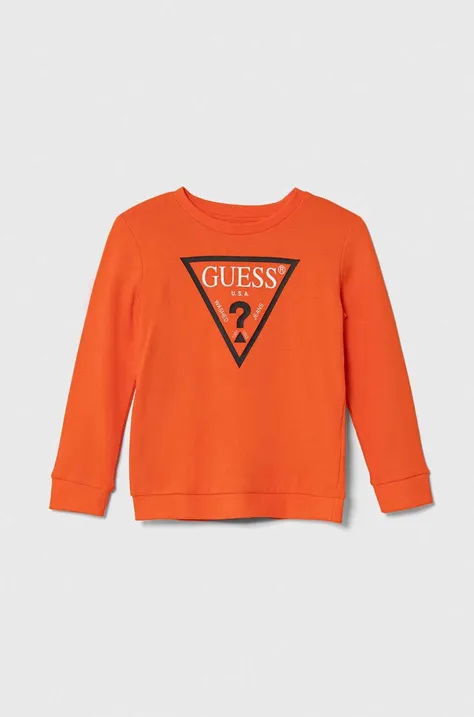 Otroški bombažen pulover Guess oranžna barva