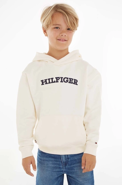 Tommy Hilfiger bluza dziecięca kolor beżowy z kapturem z aplikacją