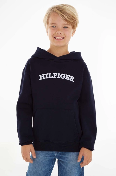 Tommy Hilfiger bluza copii culoarea albastru marin, cu glugă, cu imprimeu