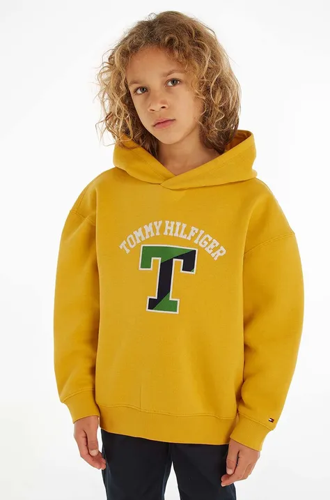 Otroški pulover Tommy Hilfiger rumena barva, s kapuco