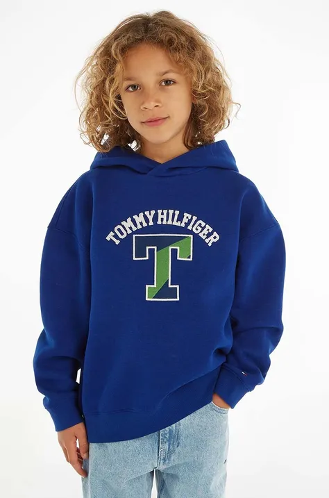 Tommy Hilfiger bluza copii culoarea albastru marin, cu glugă, cu imprimeu