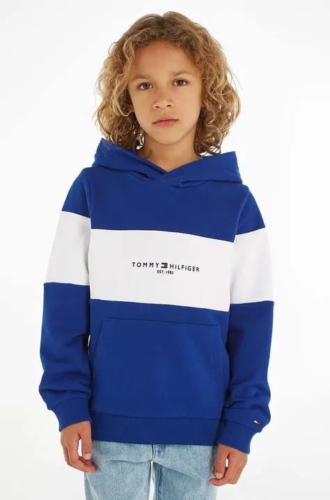 Otroški bombažen pulover Tommy Hilfiger mornarsko modra barva, s kapuco