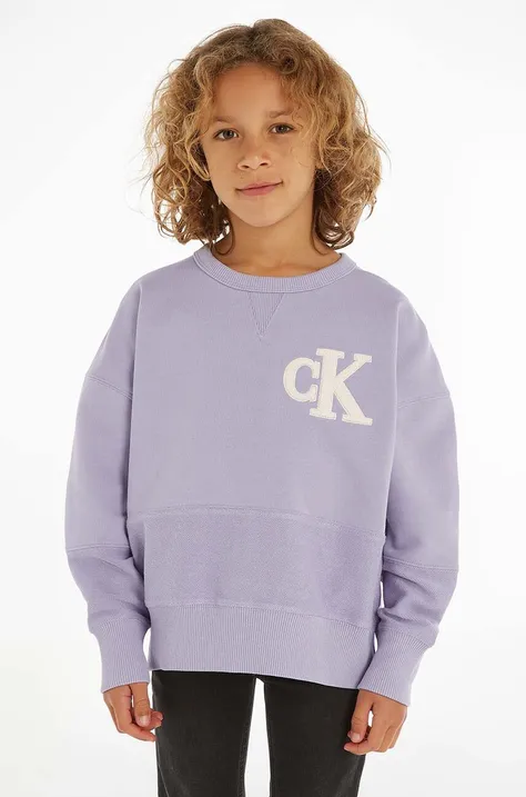 Дитяча бавовняна кофта Calvin Klein Jeans колір фіолетовий з аплікацією