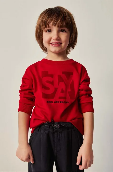 Detská mikina Mayoral červená farba, s potlačou